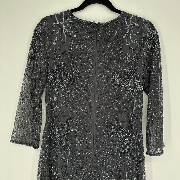Pisarro Nights Beaded V-Neck Grey 3/4 Sleeve Cocktail Formal Dress Womens 8 - Picture 3 of 10